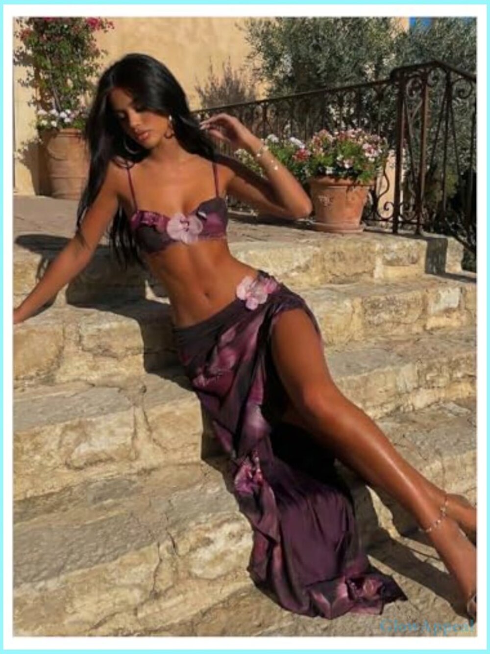 Women's 3 Piece High Cut Cheeky Bikini Set with Skirt Cover Up - Picture 5 of 5